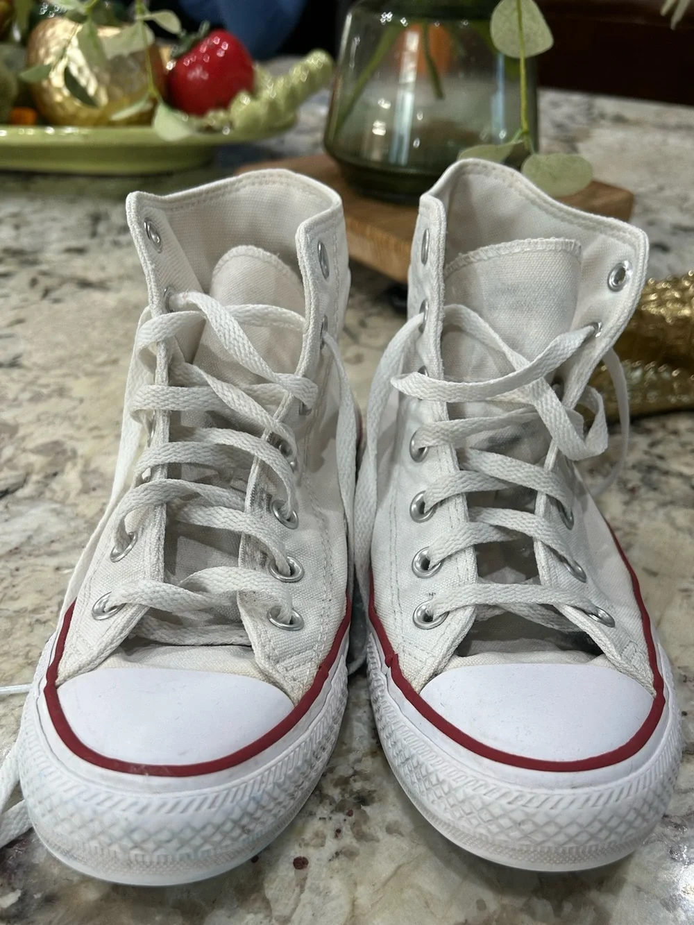 Converse High Top Sneakers in White with Red & Blue Trim - Picture 4 of 5